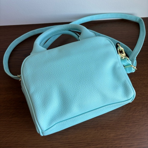 Small Light Blue Merona Crossbody Hand Bag Polka Dot Interior With Pockets - Picture 4 of 10